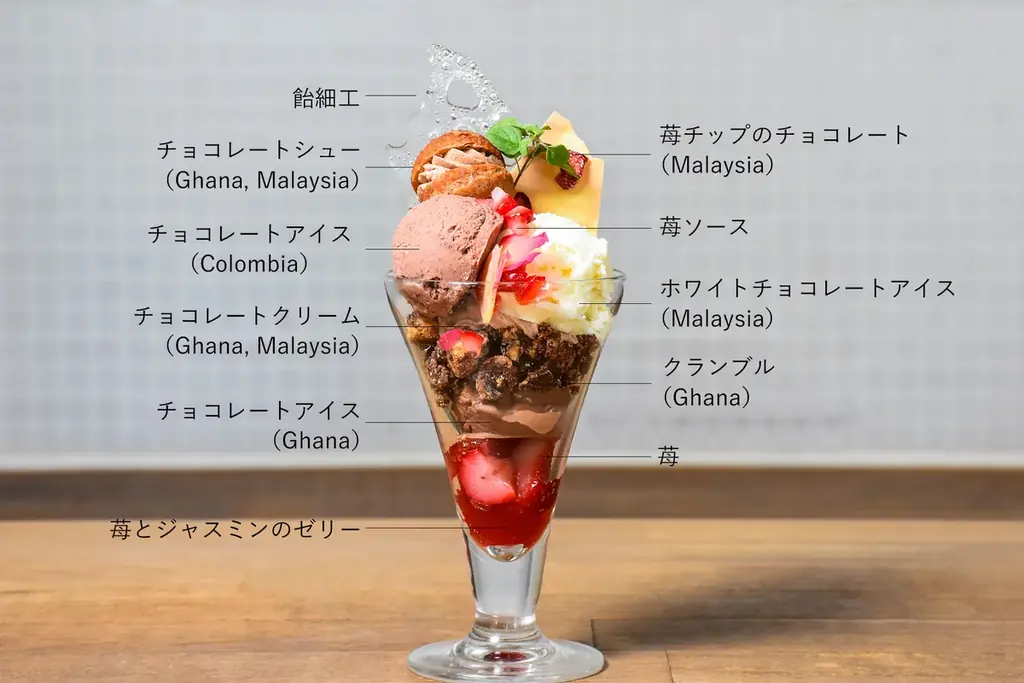 Minimalより、冬限定のチョコレート×苺パフェが登場。7つのチョコレートパーツを風早いちご園の苺と楽しむBean to Barチョコレート専門店ならではのこだわり冬パフェ 画像 3