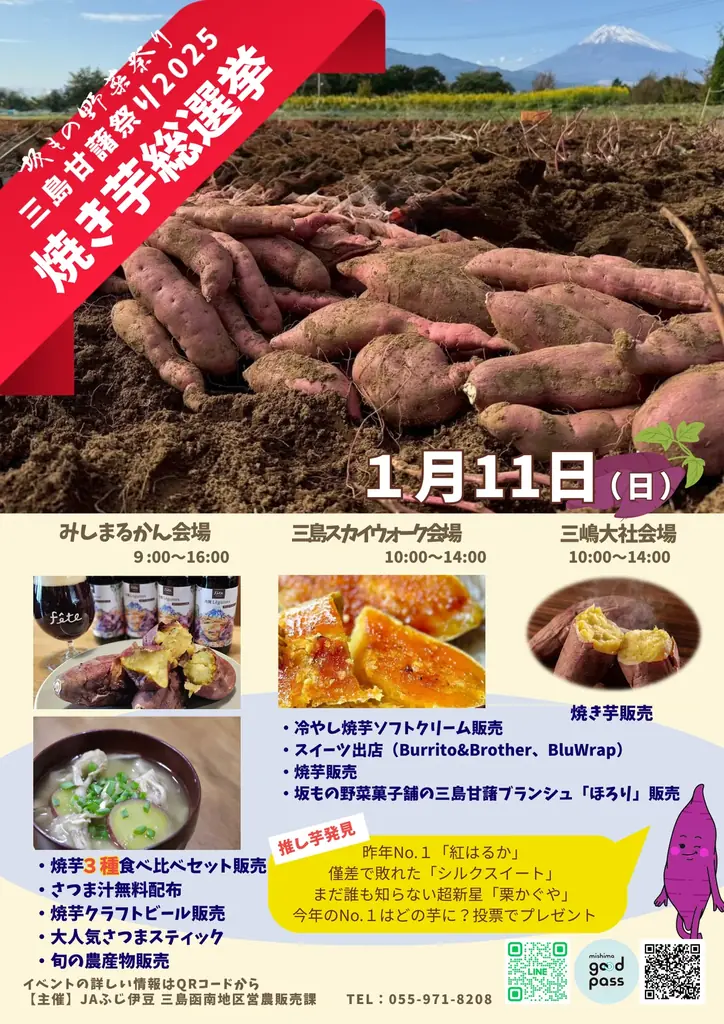 【静岡・三島】焼き芋やスイーツを堪能『三島甘藷祭り』「JAファーマーズマーケットみしまるかん」と「三島スカイウォーク」「三嶋大社」全３会場で1月11日に開催【さつまいもがテーマのイベント】 画像 1