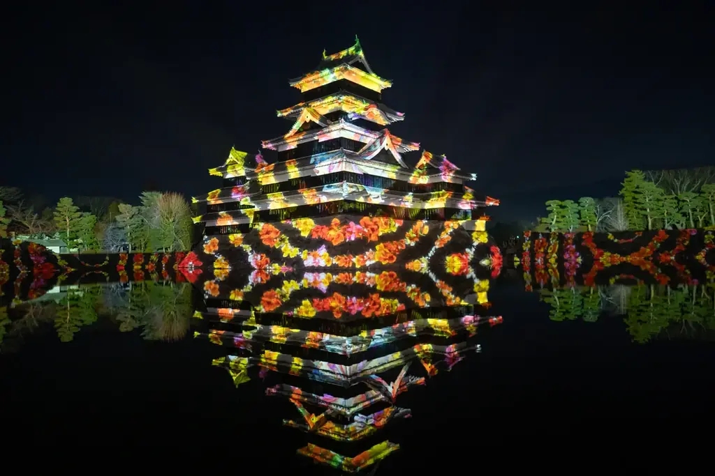 一旗プロデュース「国宝 松本城天守 プロジェクションマッピング 2025-2026」の第1期公式記録写真を公開。前年度17万人以上が来場した松本の冬の風物詩。松本市立博物館所蔵の錦絵などを投影。 画像 9