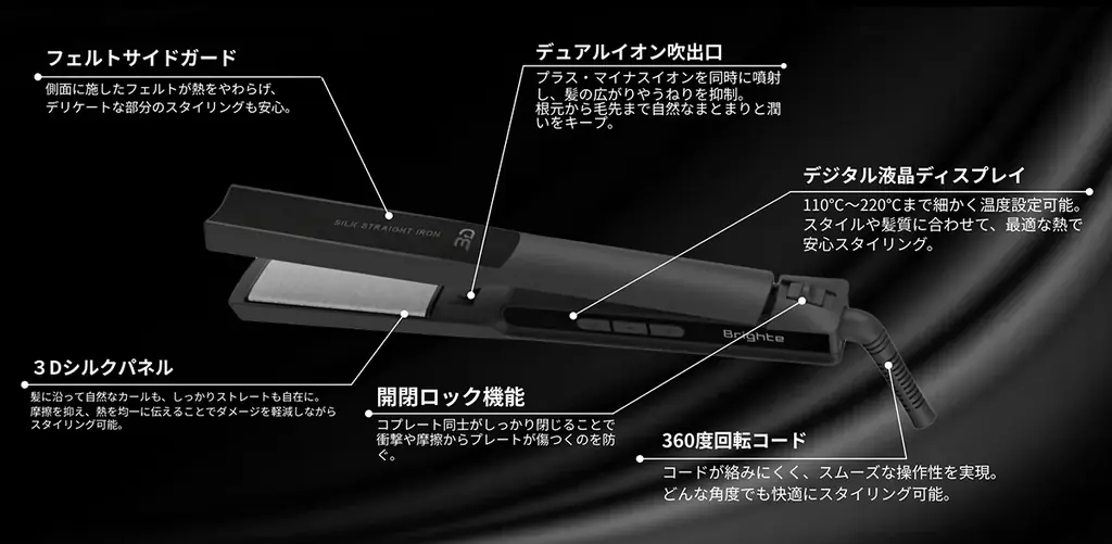 ただ伸ばす時代は終わり。“魅せるニュアンスストレート”へ 美容家電ブランドBrighteから、3Dシルクパネル搭載で丸み・立体感・ツヤを叶えるストレートヘアアイロン　2026年1月6日発売 画像 2