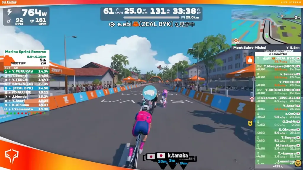 自転車のeスポーツ大会「GGL ZWIFT」の本戦大会が12月27日にライブ配信決定！ 実況はFENNEL所属のJustive7氏。解説はウサミンのちゃりんぽこチャンネルのウサミン氏が担当。 画像 5