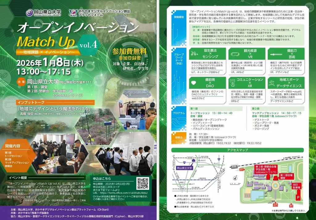 【岡山大学】岡山県立大学＋OI-Start「オープンイノベーションMatch Up vol.4 ～地域課題×イノベーション～」〔1/8,木 岡山県立大学〕 画像 2