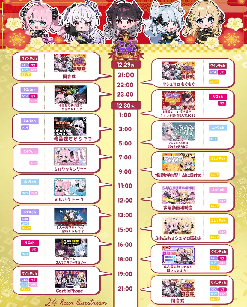 【会いにいけるアイドルVTuber】「クインテ」が挑む24時間配信が本日21時スタート！メンバー5人の絆で、2/8 渋谷ワンマンライブを最高のステージへ！ 画像 2