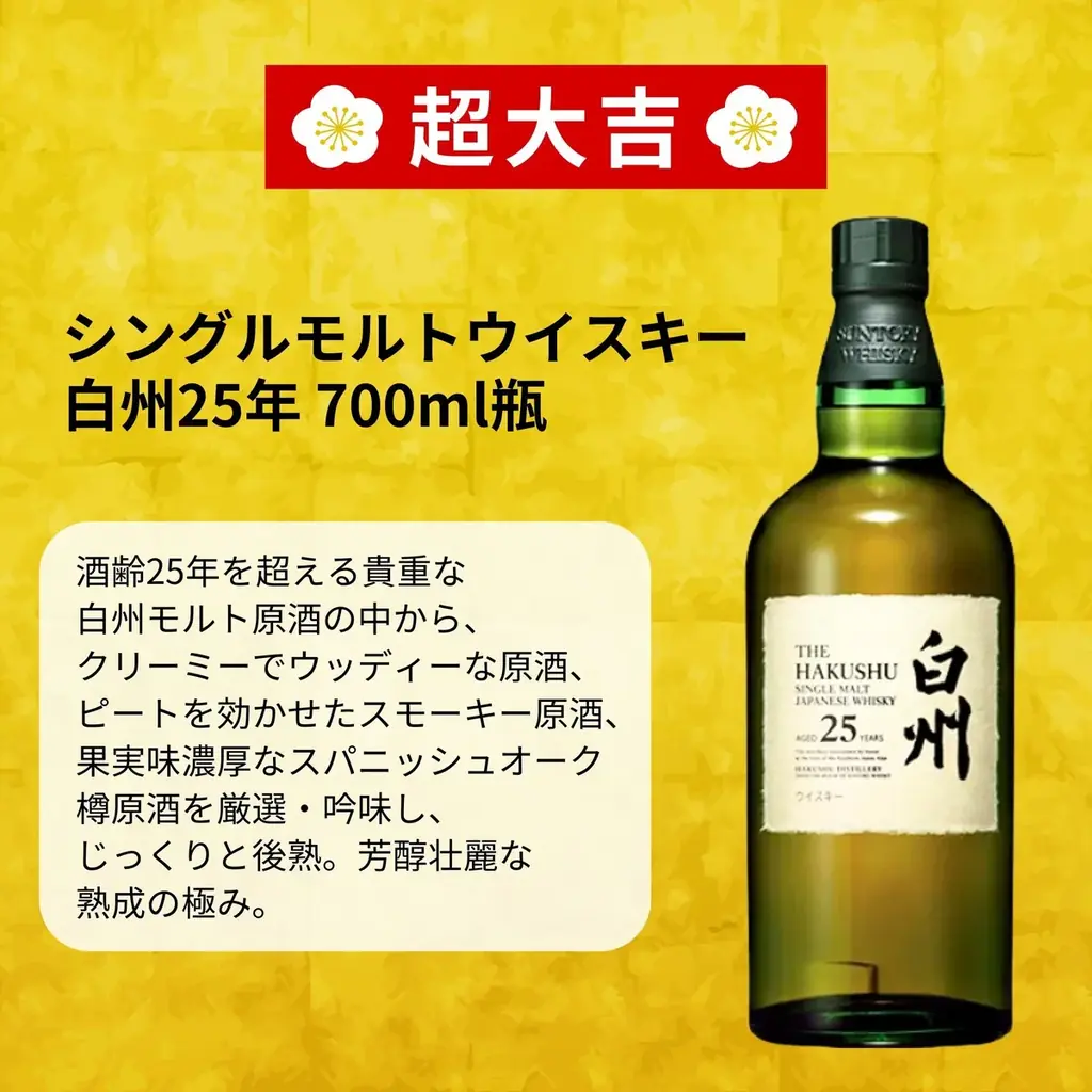 第1・2弾即完売につき緊急追加　【2026 福袋みくじ 第3弾】12月28日より予約開始　超大吉は幻の白州25年 画像 2