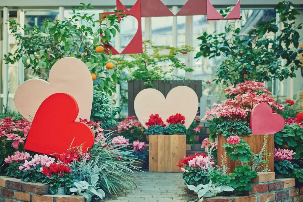 神戸布引ハーブ園で「Winter Garden Fair 2026」を開催。「ほっこり心温まる」をテーマに、温室を中心に、赤やピンクのハートのオブジェやリボン、カラフルな花々が演出するガーデンが登場！ 画像 10