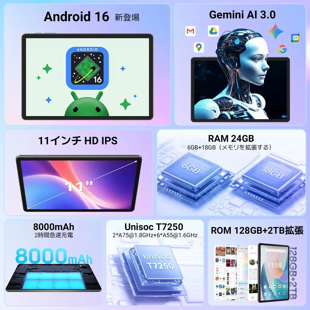 【40%OFF】Android 16＆Gemini AI搭載の11インチタブレット「TABWEE T50」が15,999円で期間限定販売！1月16日まで/24GB+128GB/HD+/90Hz 画像 3