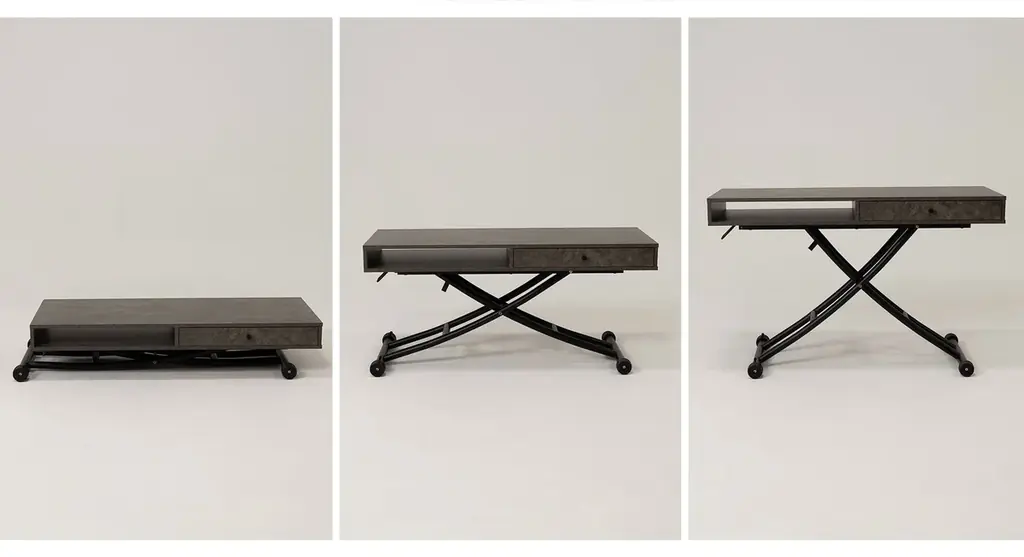 シーンに合わせた高さで健康的な姿勢をキープ！収納力とデザイン性を兼ね備えた、リビングをすっきり整える収納付き昇降テーブル『Altira（アルティラ）』を新発売！ 画像 2