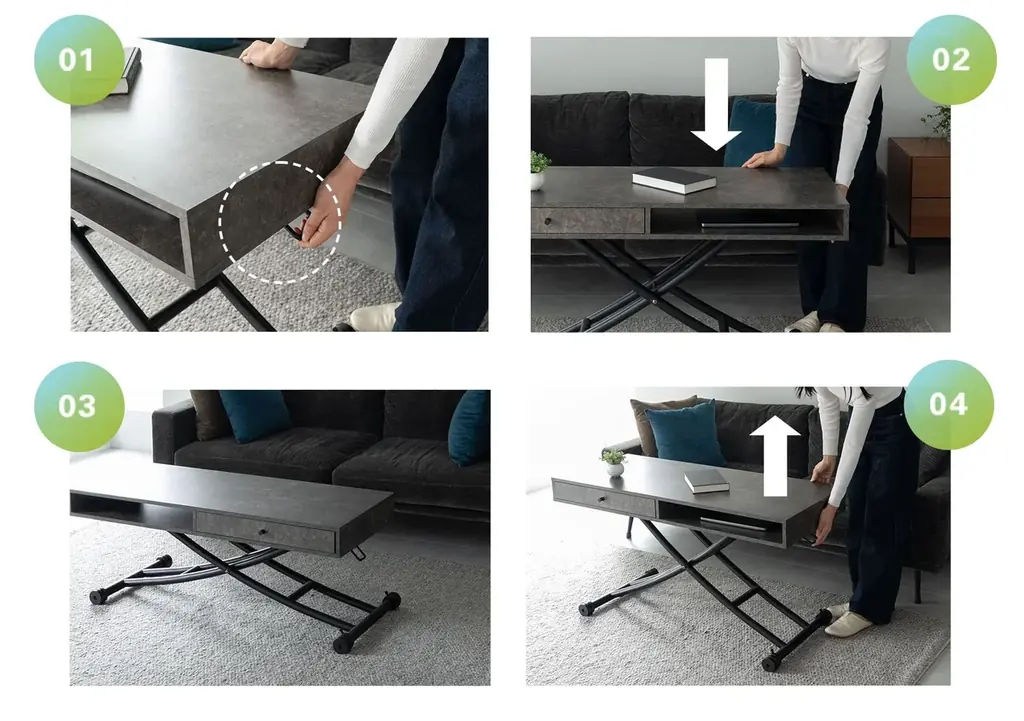 シーンに合わせた高さで健康的な姿勢をキープ！収納力とデザイン性を兼ね備えた、リビングをすっきり整える収納付き昇降テーブル『Altira（アルティラ）』を新発売！ 画像 4