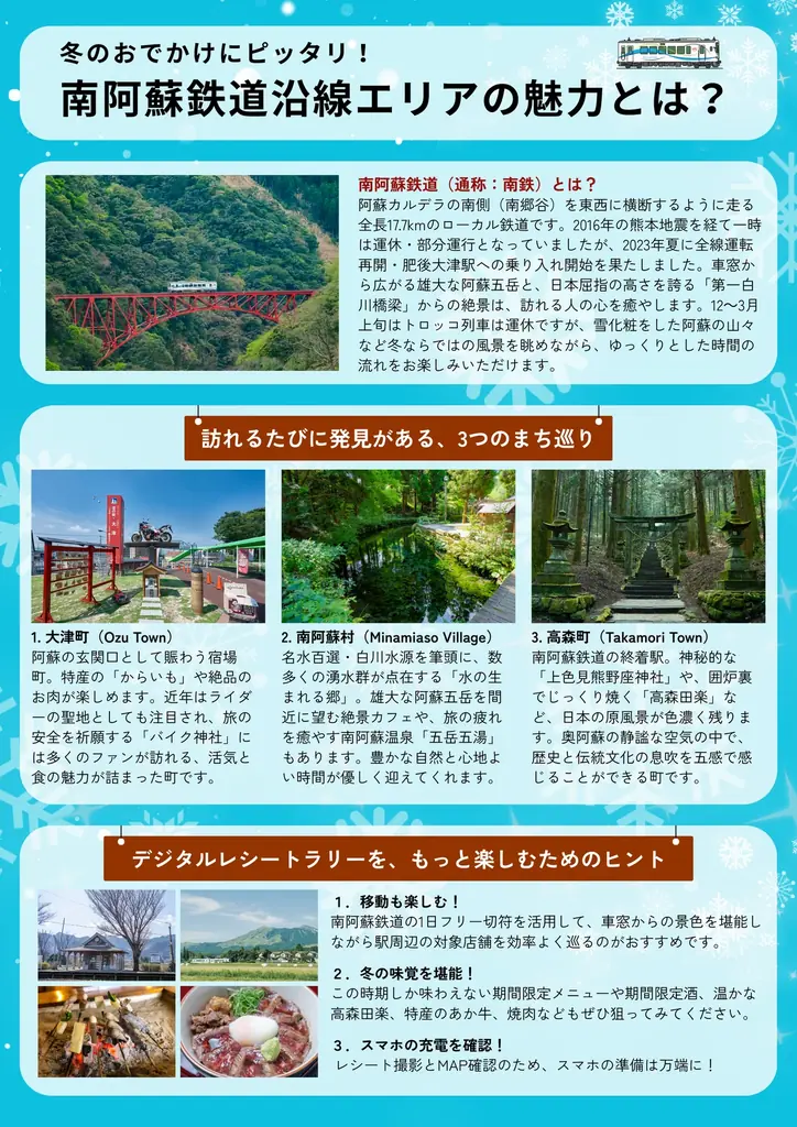 AIがレシートを即判定！肉LOVEエリアの「ご当地お肉」を狙う『南阿蘇鉄道沿線レシートラリー』が開催。アプリ不要で手軽に参加可能な企画で、冬のおでかけを満喫しよう！ 画像 2