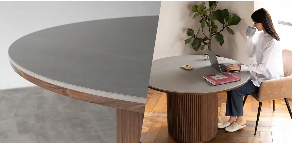 セラミック×木目の異素材MIXで、ご自宅はもちろんオフィスやカフェでも使えるラウンドダイニングテーブル『ENOAH（エノア）』が新登場！ 画像 2