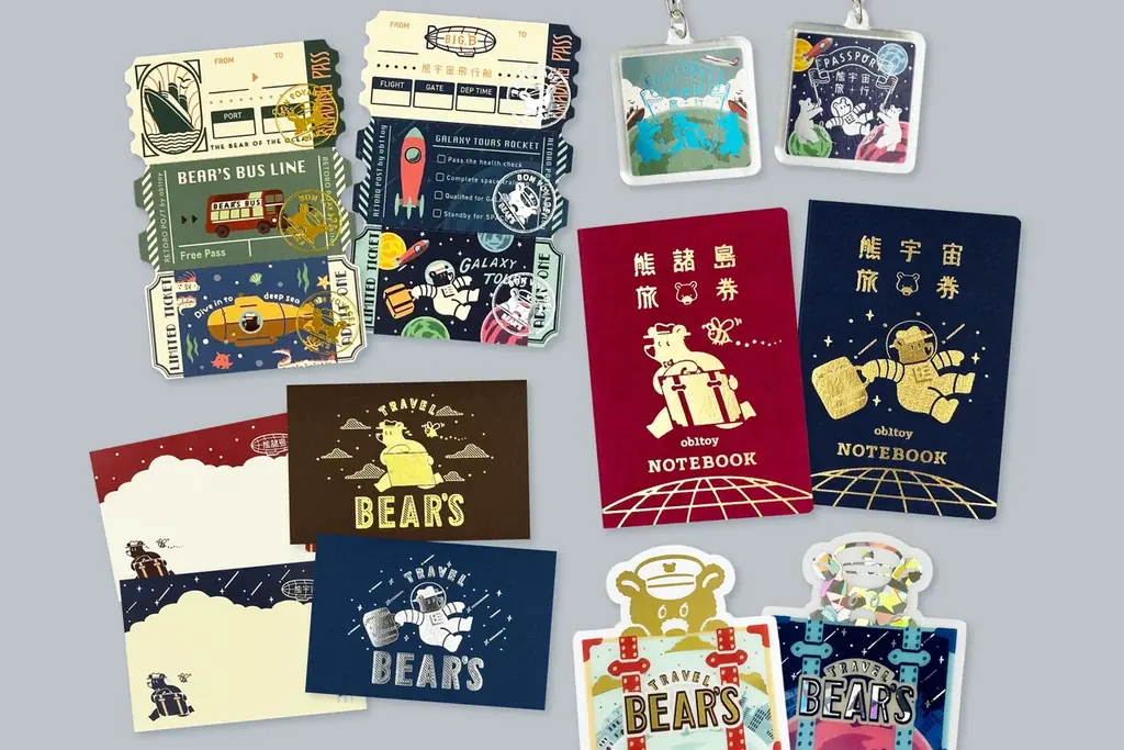 【新商品】箔押しブランド「ROKKAKU」と、人気イラストレーターオビワンのコラボ『旅熊 TOURSシリーズ エンボス缶セット』『旅熊 TOURSシリーズ ステーショナリー』が一般販売開始いたします 画像 4