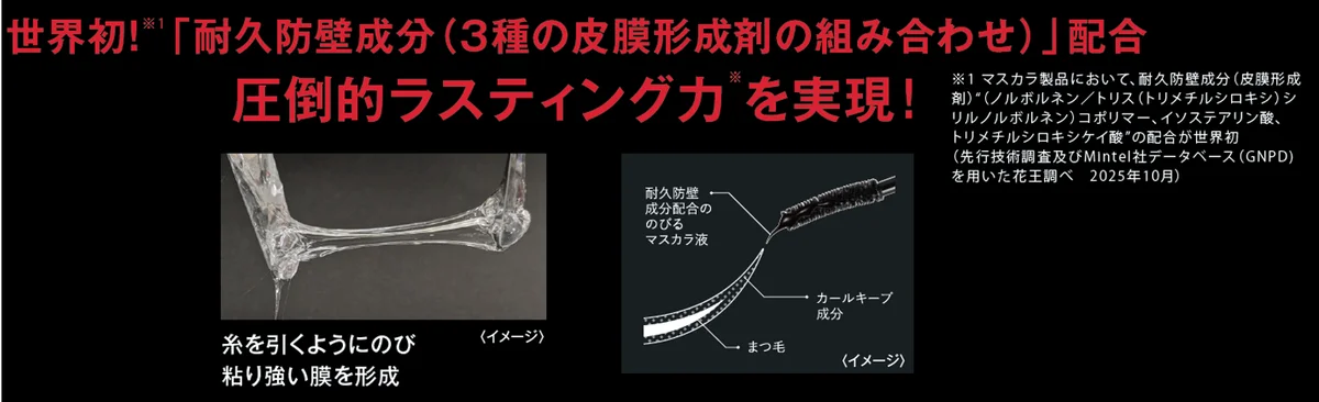 KATE 新耐久アイメイクライン「号泣の涙神」誕生。世界初！耐久防壁成分（３種の皮膜形成剤の組み合わせ）を配合したマスカラ*が登場。 画像 7