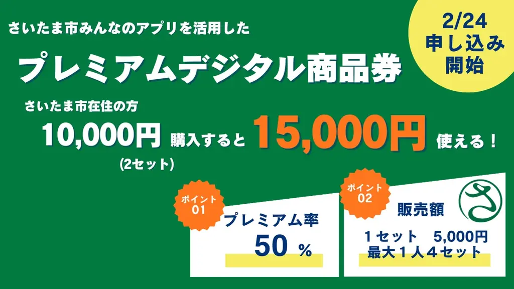 2月24日申込開始 さいたま市50％プレミアム商品券