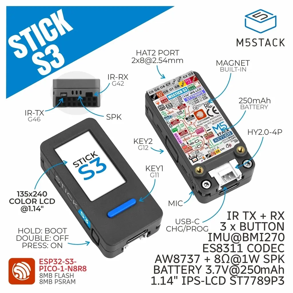 M5StickC Plus2の後継モデル「M5StickS3」、ESP32-S3とオーディオ機能強化で音声インタラクションを身近に。スイッチサイエンスで2026年1月23日15時に販売開始 画像 3
