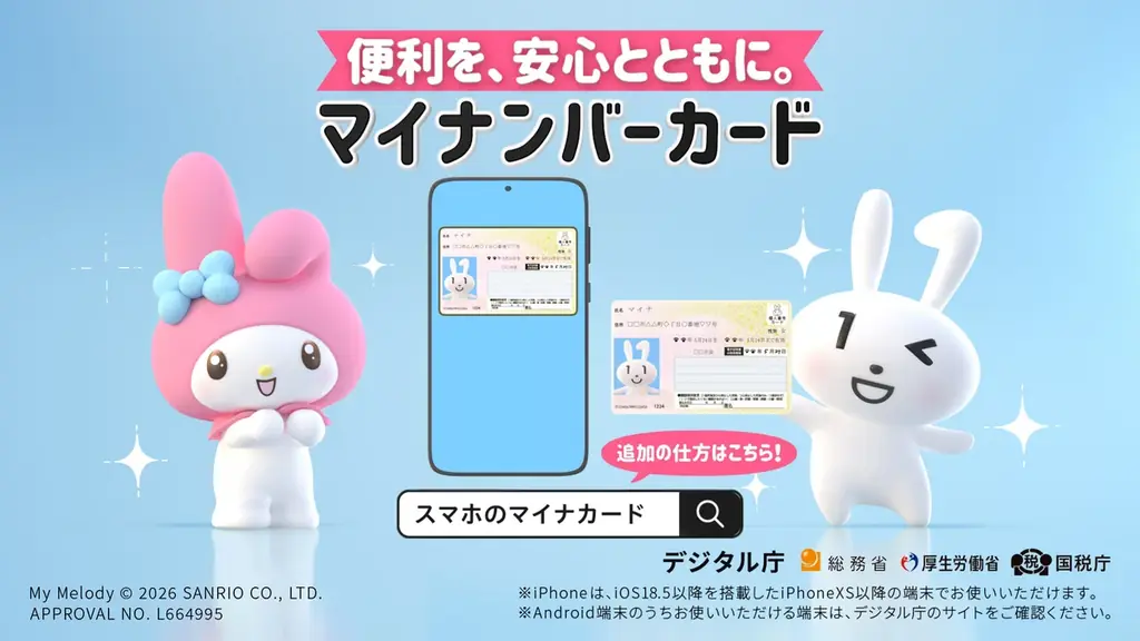 マイナンバーのキャラクター マイナちゃんとマイメロディが共演するテレビCM「マイナンバーカード スマホに入れることができます」篇、2月1日より全国放映開始（デジタル庁） 画像 17