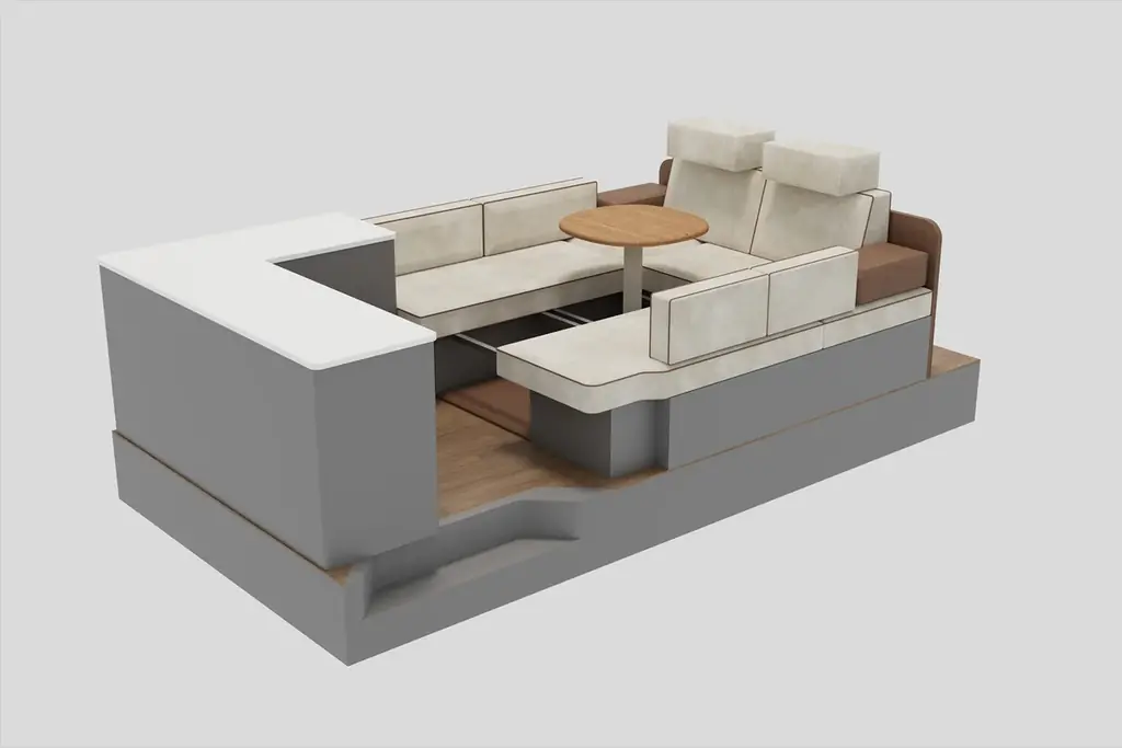 北海道発ソファブランド「blocco」と初コラボ。キャンピングカーで上質な“くつろぎ”を車内に　RVランド 画像 8