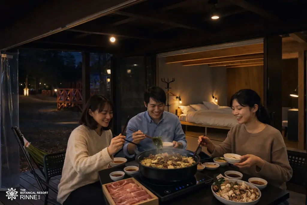 〈冬の澄んだ空気の中、熱々の鍋を暖房完備のプライベートデッキで味わう〉茨城のブランド豚「常陸の輝き」・ブランド鶏「つくば鶏」×地元農園きのこ贅沢鍋フルコースプランが登場 画像 2