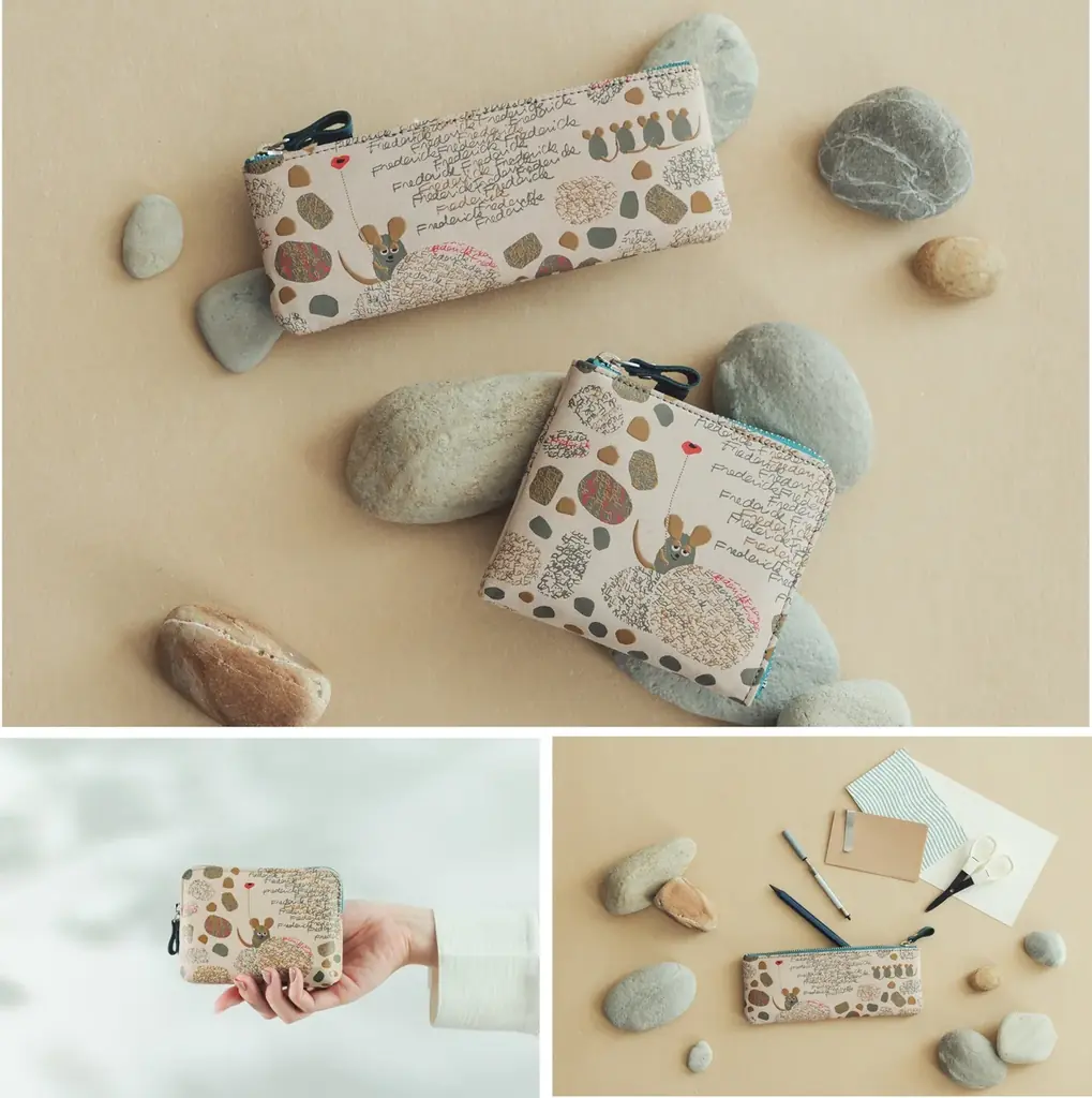 レオ・レオニ『フレデリック』×伝統工芸品「甲州印伝」創業1582年の印傳屋が描いた「絵本作品コレクション」第2弾。愛らしい後ろ姿もポイント！「財布」「ポーチ」「ペンケース」など全7種類。 画像 2