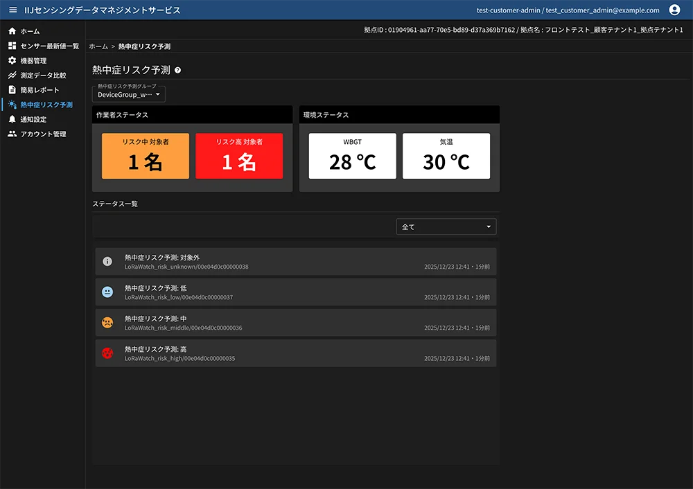 「IIJセンシングデータマネジメントサービス」において、現場作業者の熱中症リスクを予測する新機能を提供開始 画像 5