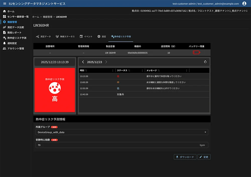 「IIJセンシングデータマネジメントサービス」において、現場作業者の熱中症リスクを予測する新機能を提供開始 画像 6