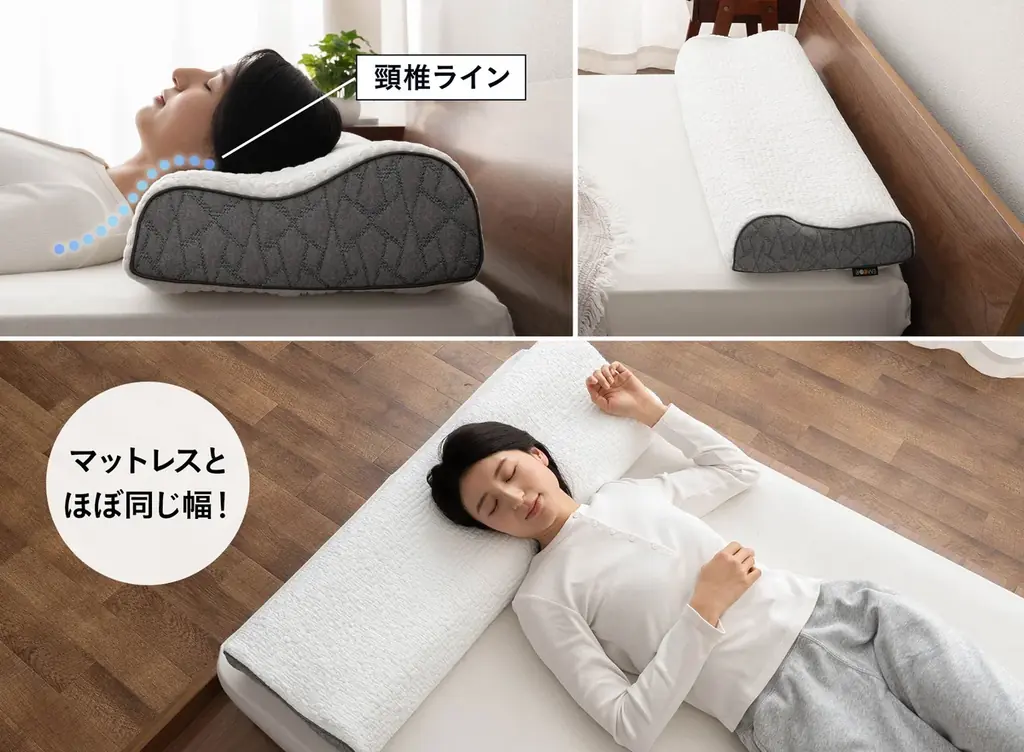 朝起きたら枕から落ちていた…を解決する長～い枕ができました！「ずっと寝返りができる枕」を新発売！寝相が悪い方も”寝違え”づらい超ロング枕です。 画像 5