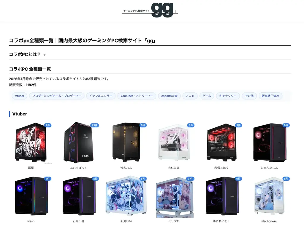 コラボPCの掲載モデルを拡充｜国内最大級のゲーミングPC・BTO検索サイト「gg」 画像 1