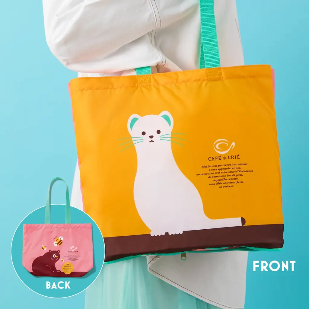 『カフェ・ド・クリエ』初のオリジナルエコバッグ！”おこじょ”などの目を引くアニマルモチーフ×鮮やかカラーが印象的な「アニマルエコバッグ」を2月10日（火）より新発売 画像 2