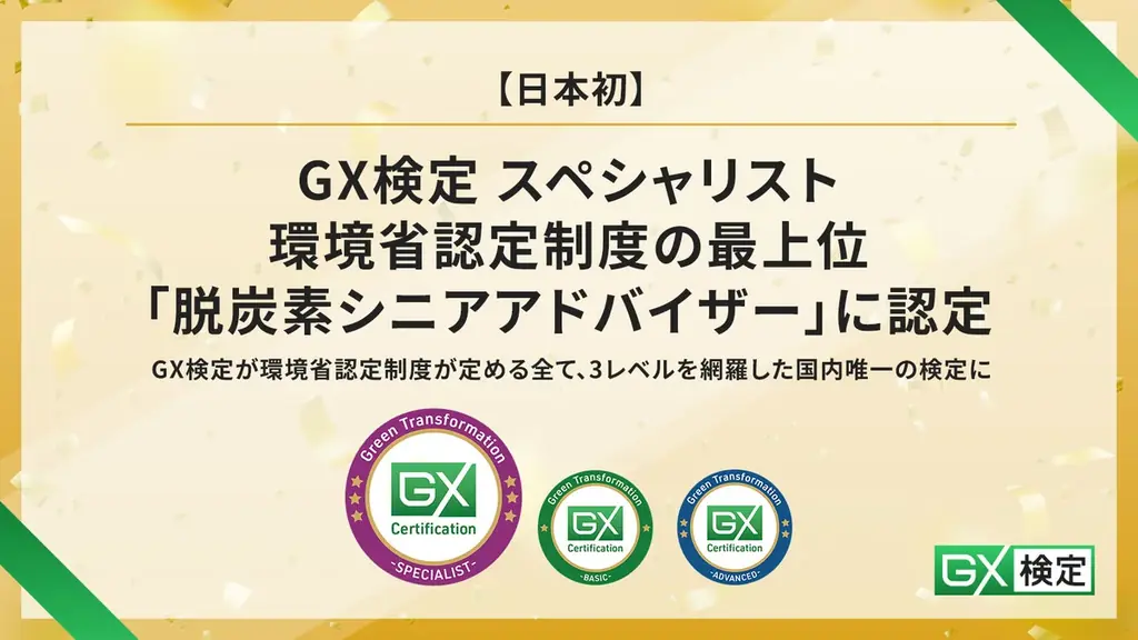 【日本初】「GX検定 スペシャリスト」が環境省認定制度の最上位「脱炭素シニアアドバイザー」に認定。環境省認定制度と連携した脱炭素人材の育成環境が完成し、企業へ育成の道筋を提示 画像 1