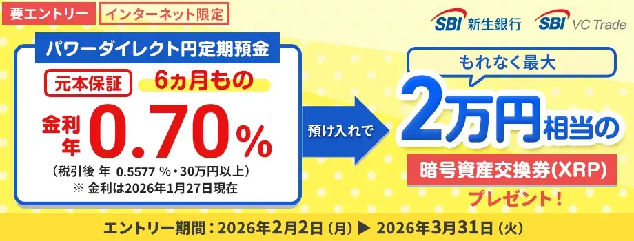 円定期預金で暗号資産交換券プレゼントキャンペーンを開始 画像 1