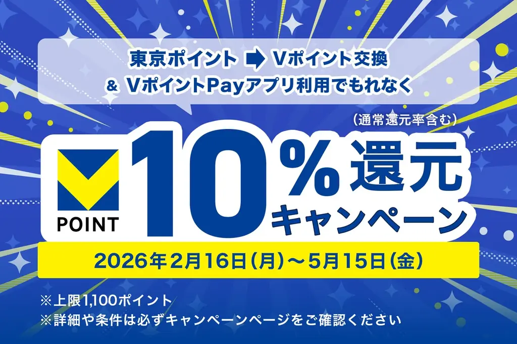 三井住友カード×CCCMKホールディングス　「東京ポイント⇒Vポイント交換＆VポイントPayアプリ利用でもれなく10％還元キャンペーン」を実施 画像 1