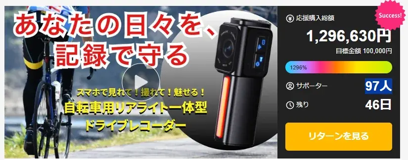 【開始4日で目標金額1296%を達成】車道の恐怖をスマホで見える化！事故に備える自転車用ドライブレコーダー「backeye」がMakuakeにて先行予約販売中 画像 2
