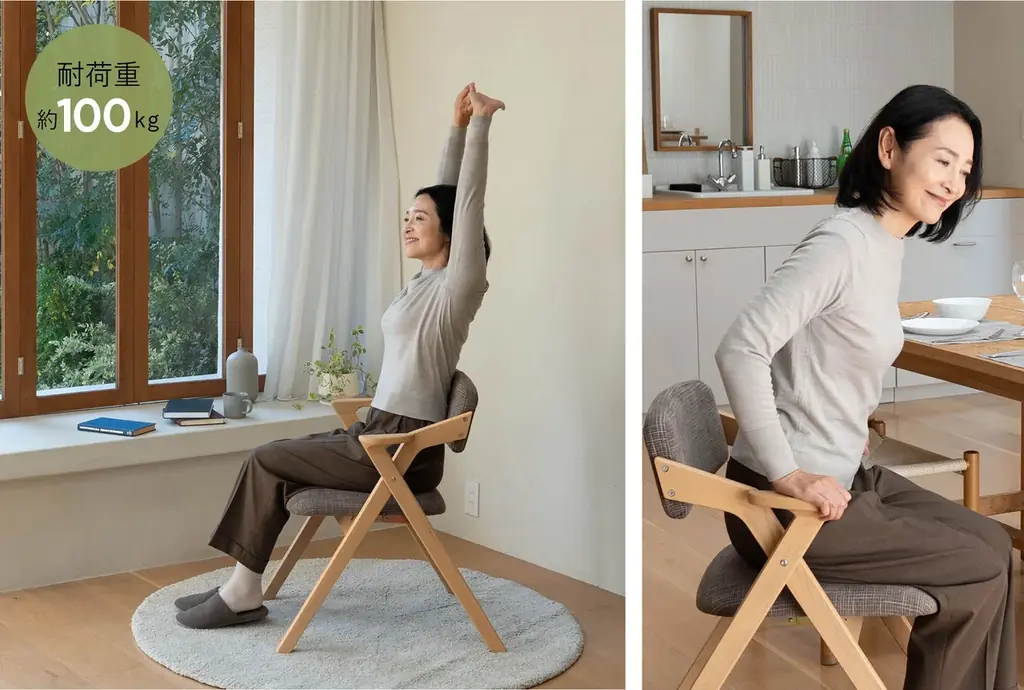 食事のしやすさと食後のひと休みを両立する椅子。人間工学から生まれた『食を楽しむための椅子～みのり～折りたたみタイプ』が新登場！折りたたみ椅子とは思えない十分以上の座り心地を提供します。 画像 10