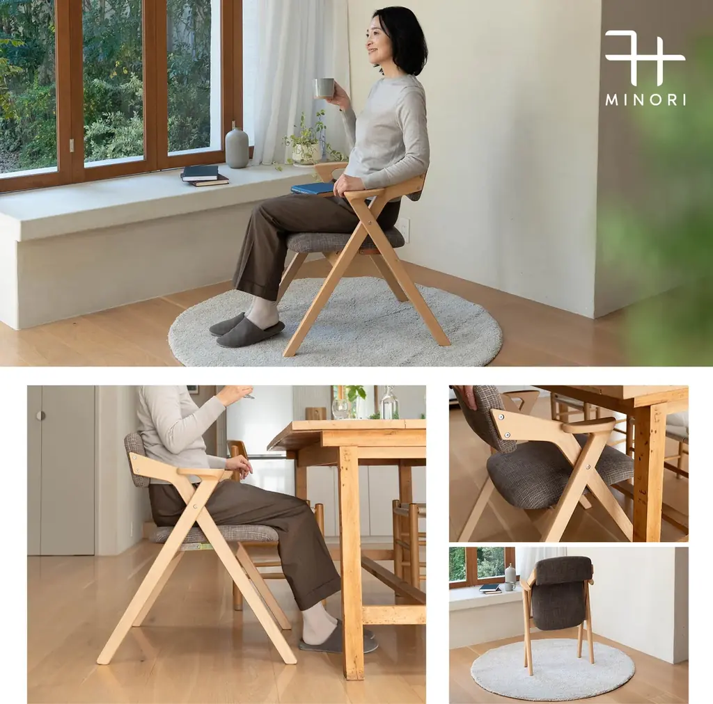 食事のしやすさと食後のひと休みを両立する椅子。人間工学から生まれた『食を楽しむための椅子～みのり～折りたたみタイプ』が新登場！折りたたみ椅子とは思えない十分以上の座り心地を提供します。 画像 11