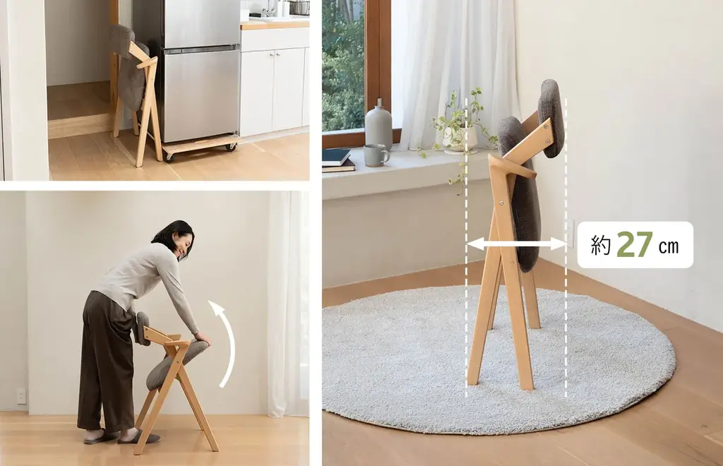 食事のしやすさと食後のひと休みを両立する椅子。人間工学から生まれた『食を楽しむための椅子～みのり～折りたたみタイプ』が新登場！折りたたみ椅子とは思えない十分以上の座り心地を提供します。 画像 7