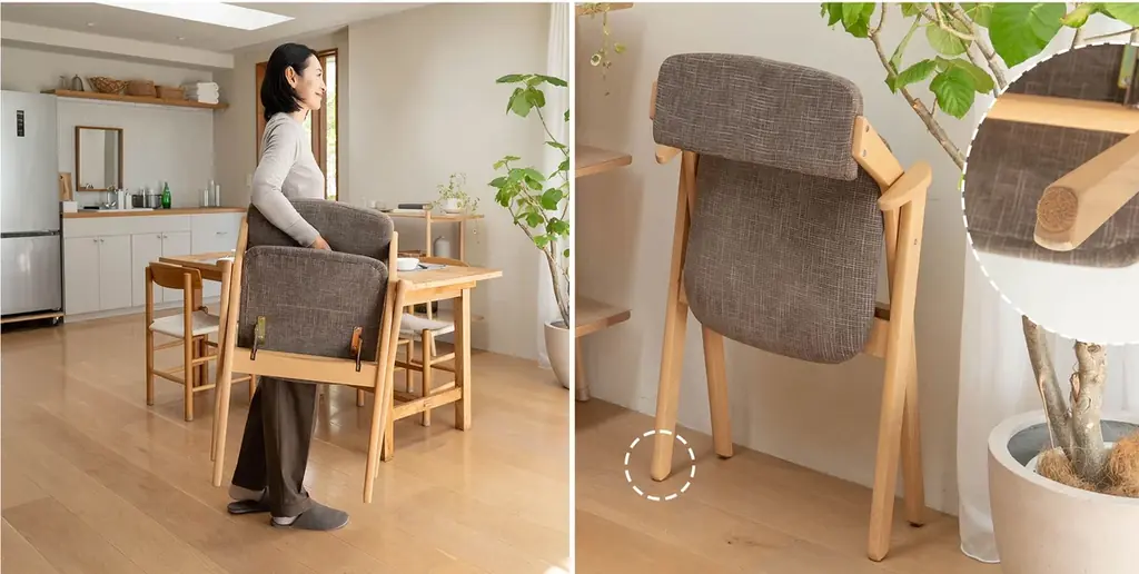 食事のしやすさと食後のひと休みを両立する椅子。人間工学から生まれた『食を楽しむための椅子～みのり～折りたたみタイプ』が新登場！折りたたみ椅子とは思えない十分以上の座り心地を提供します。 画像 8