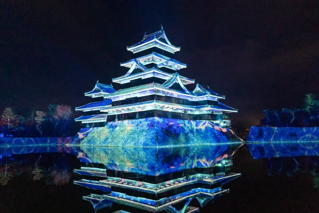 一旗プロデュース「国宝 松本城天守 プロジェクションマッピング 2025-2026」の来場者数が10万人を突破。春に咲き誇る桜や北アルプスの花々など、ダイナミックで幻想的なプロジェクションマッピング。 画像 11