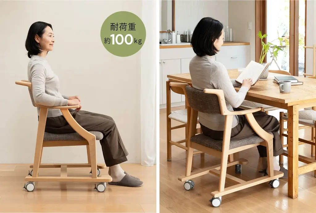 使う本人はもちろん、介助する家族のことも考えた食卓椅子が誕生。『食を楽しむための椅子～みのり～』にサポートタイプが新登場！食事や食後の団らんを楽しむ基本設計に、移動や介助のしやすさをプラス 画像 10