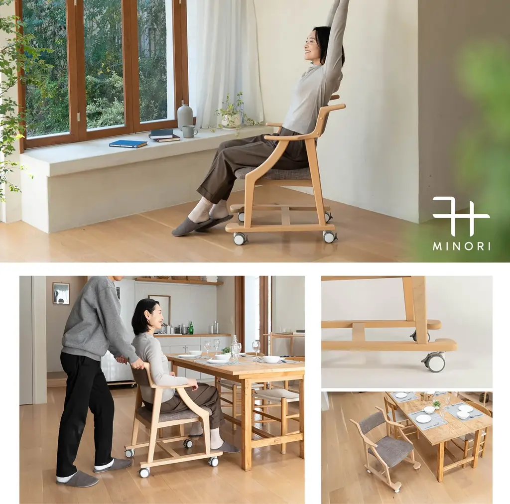 使う本人はもちろん、介助する家族のことも考えた食卓椅子が誕生。『食を楽しむための椅子～みのり～』にサポートタイプが新登場！食事や食後の団らんを楽しむ基本設計に、移動や介助のしやすさをプラス 画像 15