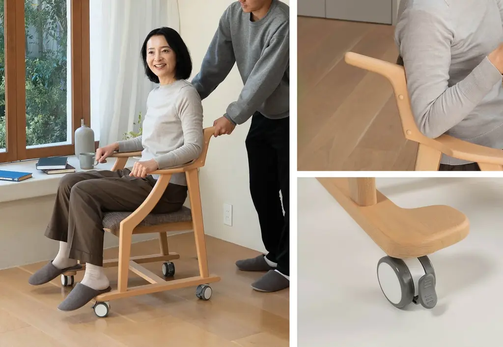 使う本人はもちろん、介助する家族のことも考えた食卓椅子が誕生。『食を楽しむための椅子～みのり～』にサポートタイプが新登場！食事や食後の団らんを楽しむ基本設計に、移動や介助のしやすさをプラス 画像 8