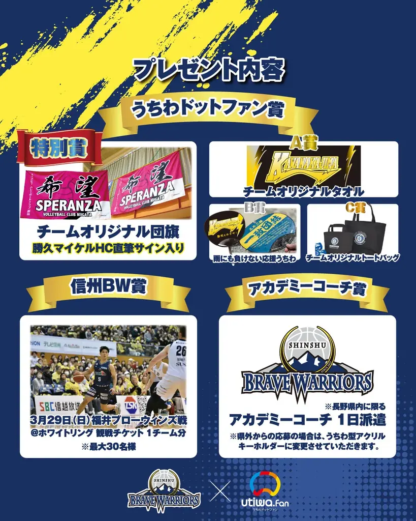 【コラボ解禁】スポーツの魅力を次の世代へ｜信州ブレイブウォリアーズ×うちわドットファン プレゼントキャンペーン開催中 画像 4