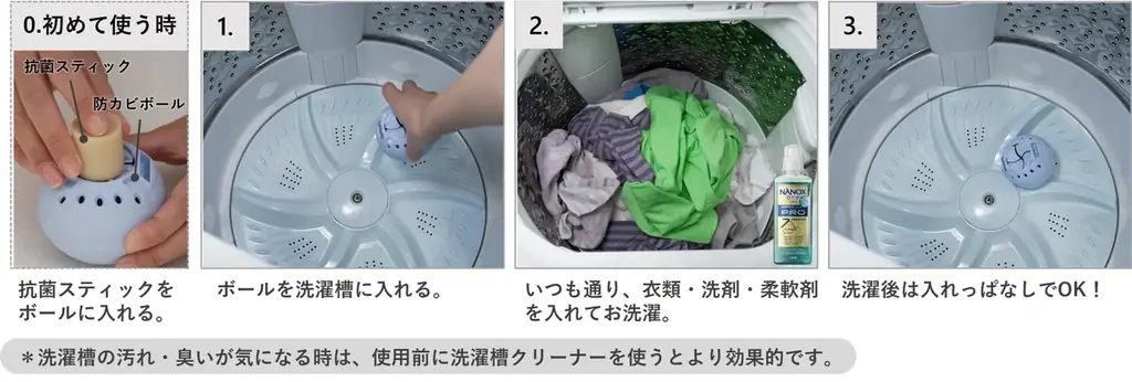 洗濯槽に入れっぱなしでカビ・ニオイを防いで、洗濯槽と衣類のキレイが続く『NANOX 洗濯槽の防カビボール タテ型専用』新発売 画像 6