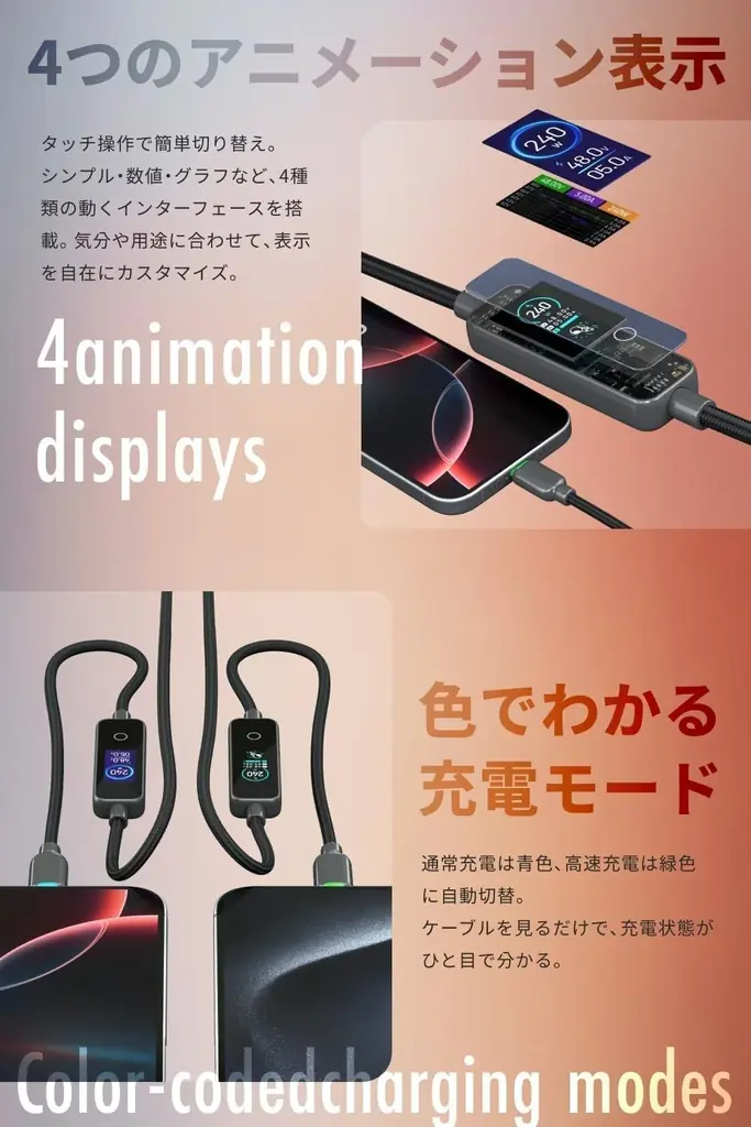 【MATECH】世界初のリアルタイムディスプレイ搭載、最大240W対応のUSB-Cケーブル「PowerSight 240W」を販売開始 画像 4