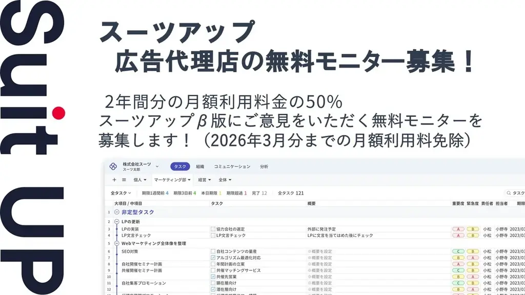 AIタスク管理・プロジェクト管理ツール「スーツアップ」、広告代理店の無料モニター募集 画像 1