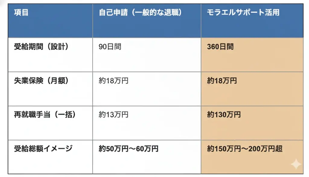【3月退職者限定】「ただ辞める」は数十万円の損失？モラエルが失業保険・再就職手当を最大化する『3月退職・黄金ルート』サポートを開始。45歳・月収30万で受給総額150万円超の事例も 画像 2