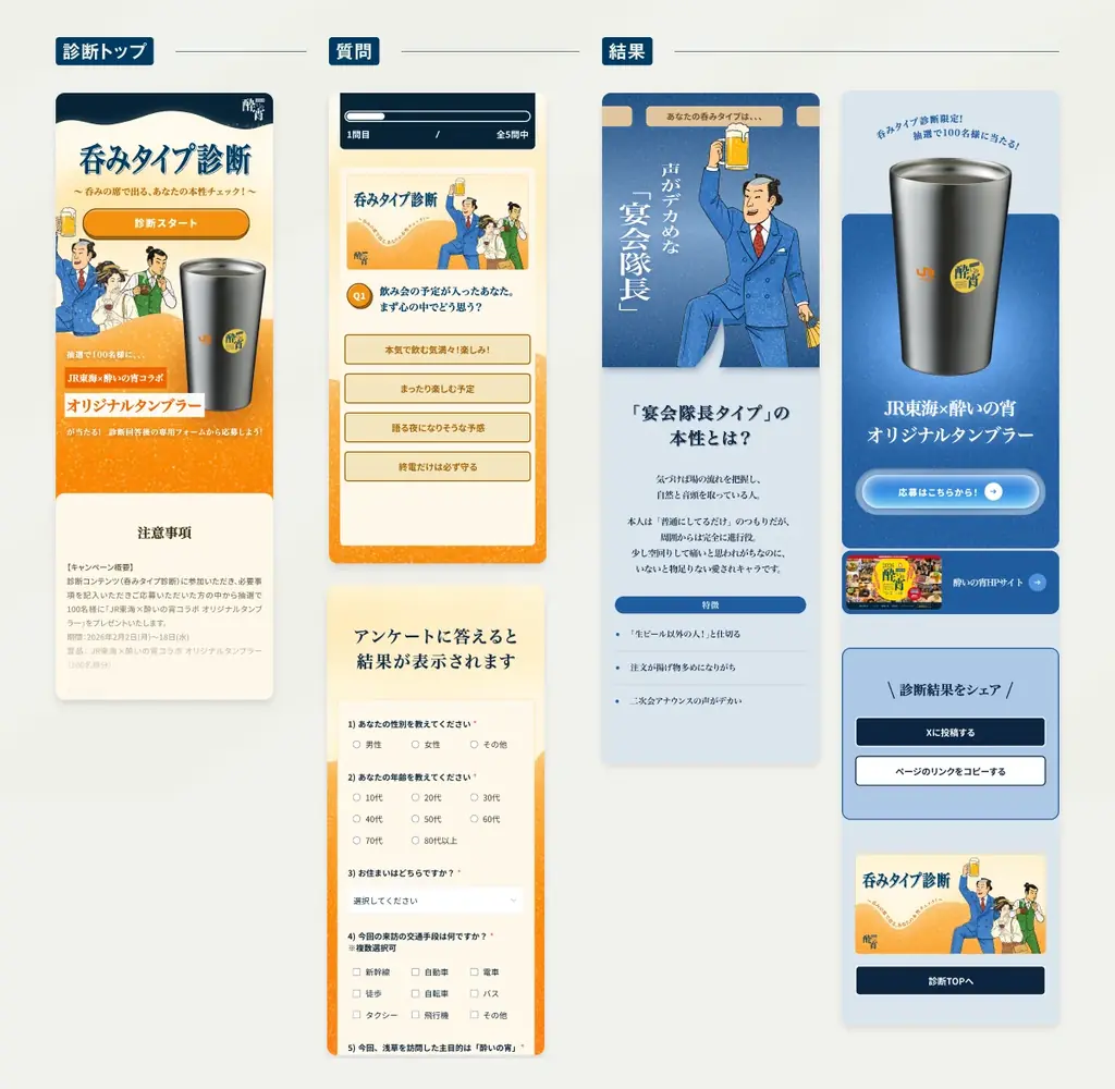 JR東海、はしご酒イベント「酔いの宵2026」でYONDE制作の診断コンテンツを活用した参加型キャンペーンを実施 画像 4