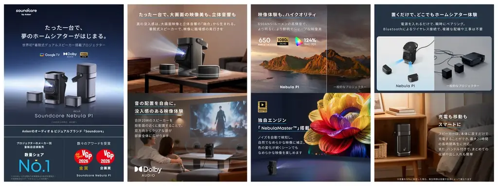 【Soundcore】世界初、着脱式デュアルスピーカーを搭載！立体音響で映像の没入感を高めるホームシアターシステム「Soundcore Nebula P1」を販売開始 画像 2