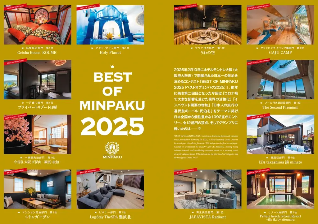 絶対行きたい極上宿！日本一の民泊・貸別荘・グランピング・キャンプ場を決めるコンテスト「BEST OF MINPAKU」公式ムックが発売 画像 2