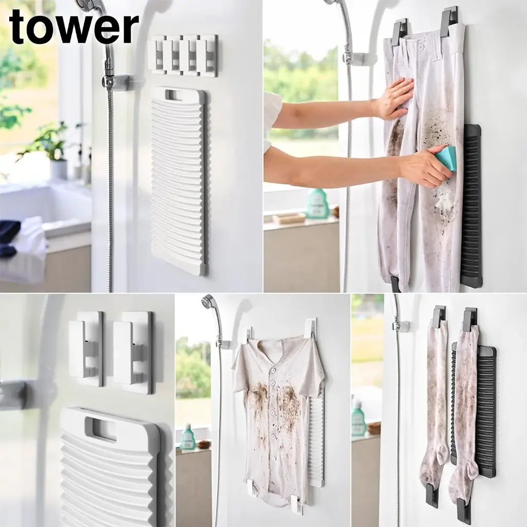 【山崎実業 新商品のお知らせ】 下から差し込むバスマット＆タオルホルダーや、汚れにできるだけ触れずに交換できる浴室用排水口ネットホルダーなど、新商品が発売になりました。 画像 2