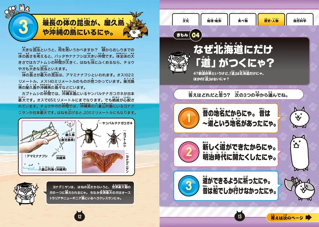 【新発売】にゃんこと一緒に都道府県のクイズにチャレンジ！　『なぜ？がわかる！　にゃんこ大戦争クイズブック　～都道府県のぎもん編～』好評発売中！ 画像 2