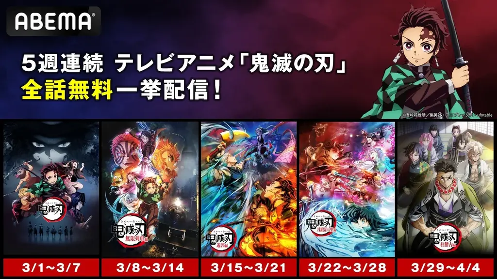 3/1開始｜ABEMAで『鬼滅の刃』5週連続全話無料配信